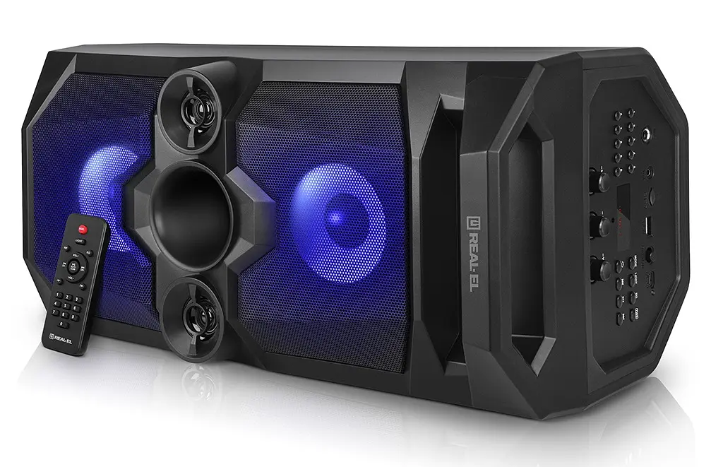 Колонка портативна 2.0 Real-El X-771 Black 2 x 25 Вт пластиковий корпус Bluetooth MicroSD/USB акумулятор 8000 мАг - фото 2