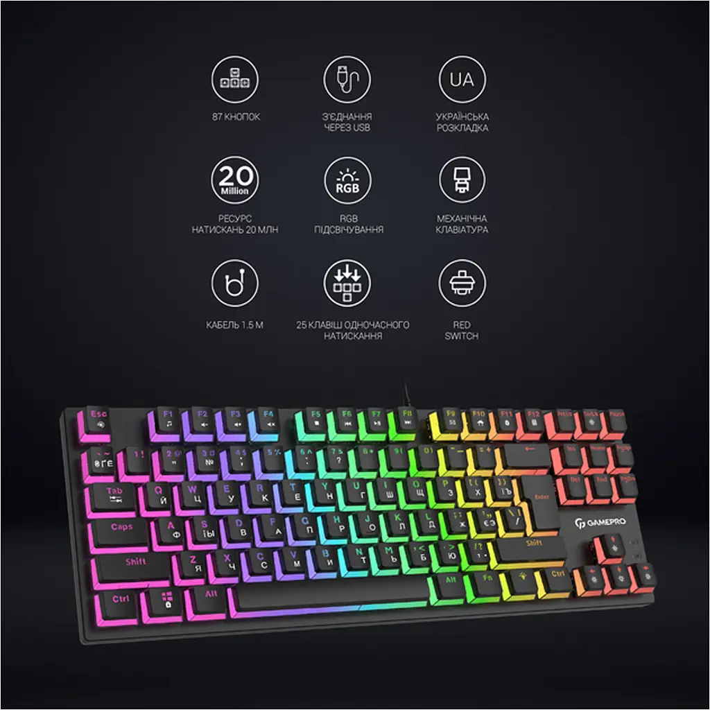 Клавиатура GamePro MK80R Red Switch RGB USB Black [111028] - фото 11