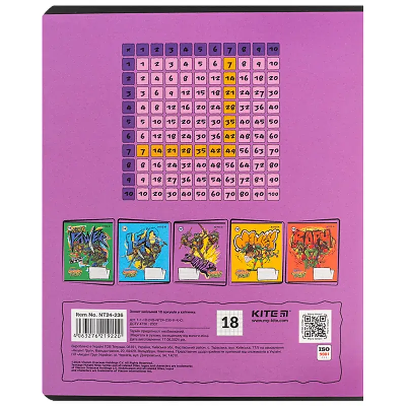 Зошит Kite Ninja Turtles, 18 аркушів, клітинка (NT24-236), в асортименті - фото 9