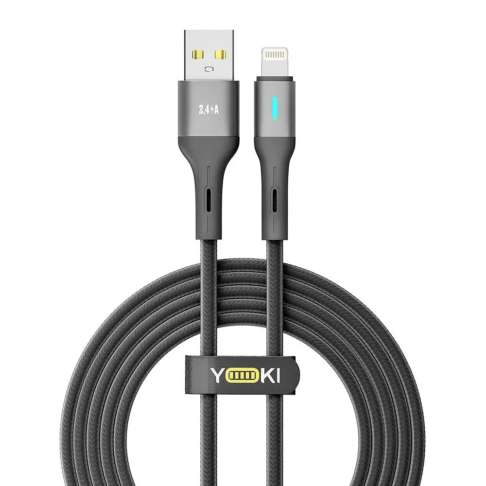 Кабель для заряджання та обміну даними Yoki YK-LE17 LED Series USB/Lightning 12W 2.4A/5V 2 m Black