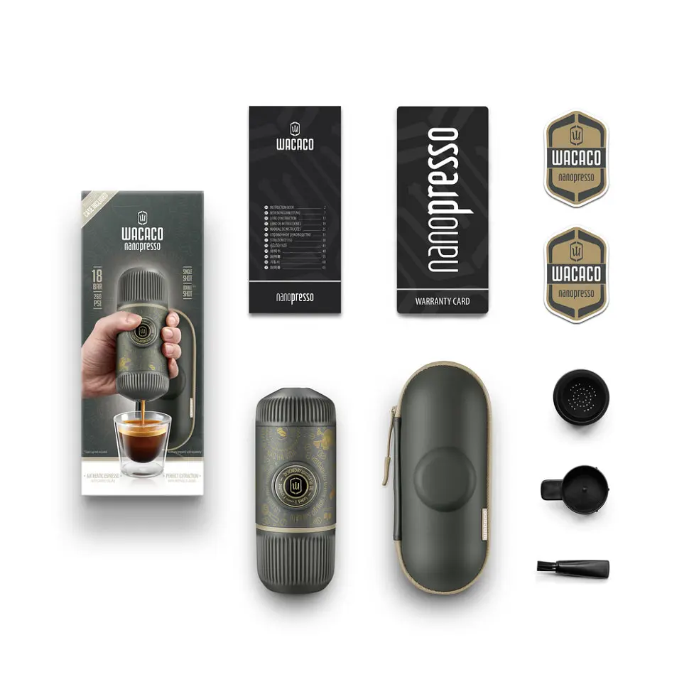 Портативна еспресо-кавоварка Wacaco Nanopresso темно-сіра з чохлом - фото 3