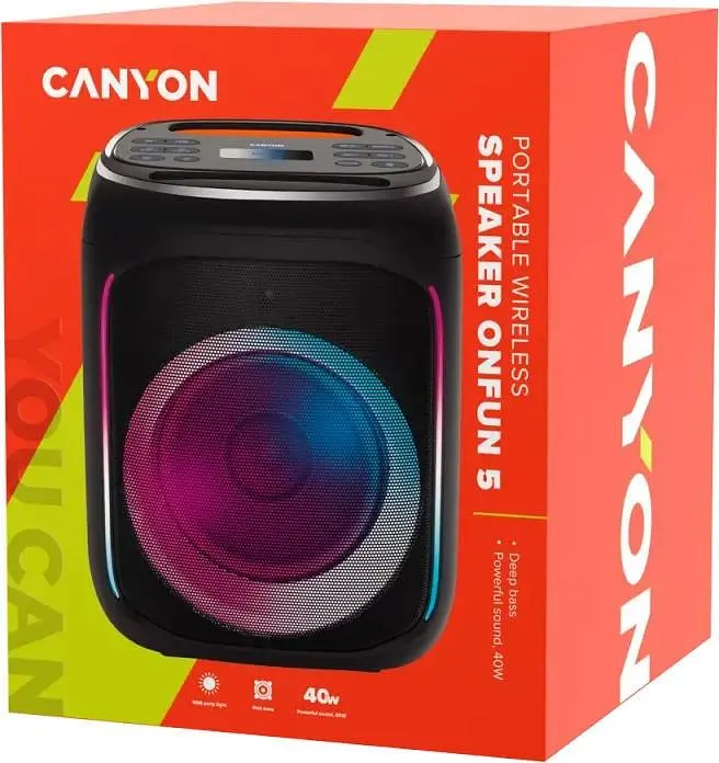 Портативна акустика Canyon speaker OnFun 5 Partybox 40W RGB Black (CNE-PBSP5) - фото 7