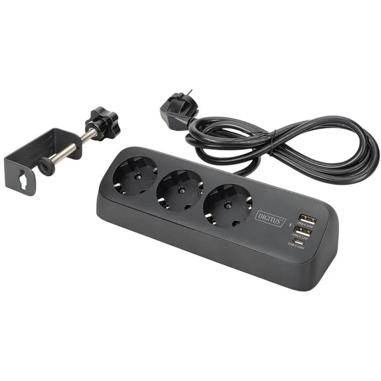 Блок розеток Digitus Office, 3xSchuko, 2xUSB-A, 1xUSB-C, 16A, 1.5 м, вилка Schuko, чорний - фото 4