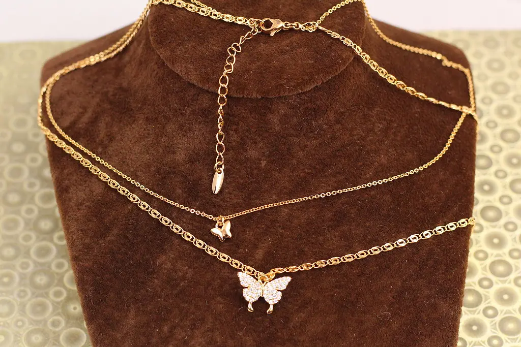 Набір Xuping Jewelry Подвійний ланцюг два метелика 45 см з додатком 5 см золотистий - фото 3