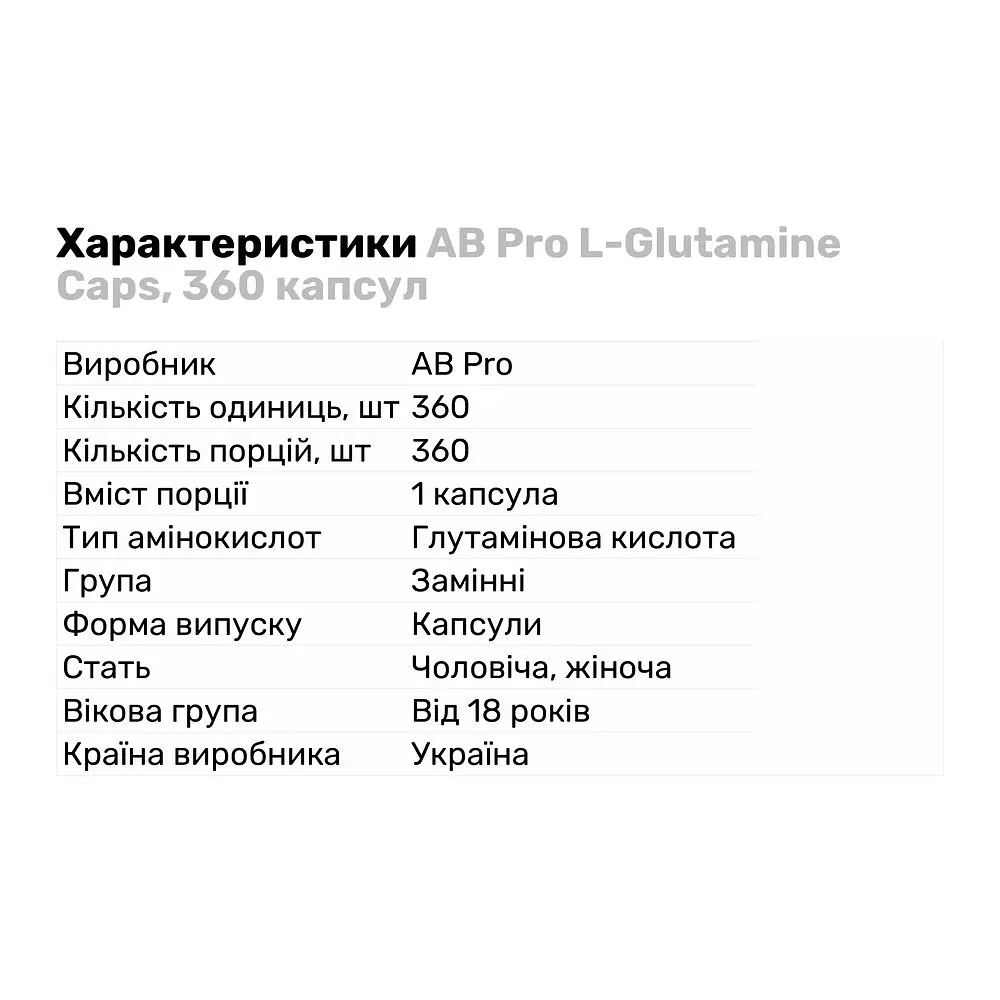 Амінокислота AB Pro L-Glutamine Caps, 360 капсул - фото 2