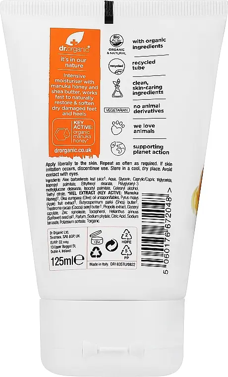 Крем для ніг Dr. Organic Bioactive Skincare Organic Manuka Honey Foot & Heel Cream 125 мл - фото 2