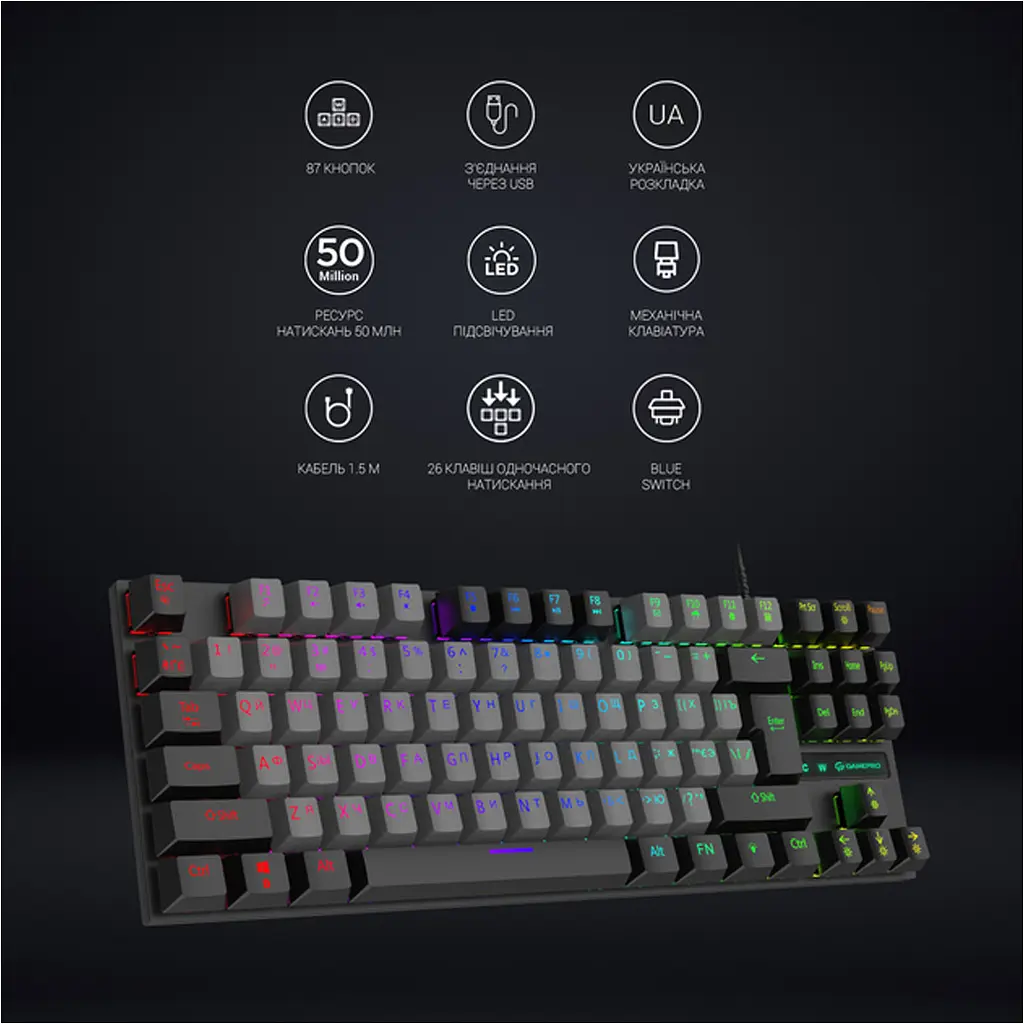Клавиатура GamePro MK100B Blue Switch LED USB Black [MK100B] [111027] - фото 13