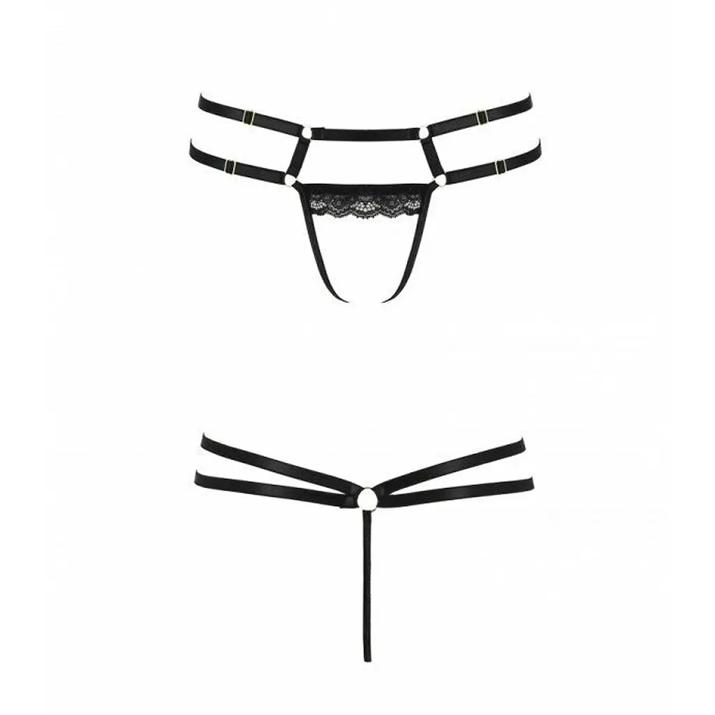 Трусики-стрінги зі стреп та мереживом Passion Exclusive LORRY THONG L/XL, black - фото 5