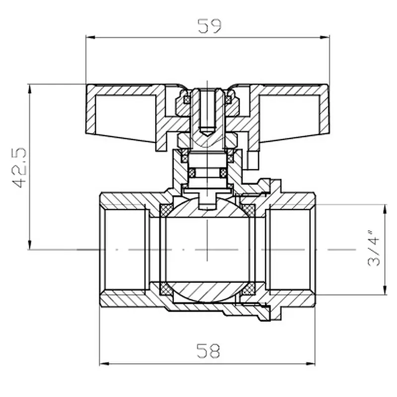 Кран кульовий ГГМ Koer Extreme KE.217-20 - 3/4" FF ручка "метелик" червона KR5757 - фото 2
