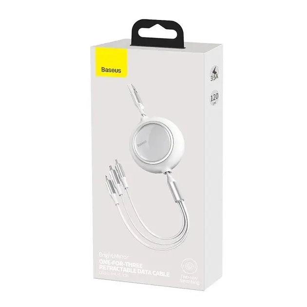 Кабель Baseus Bright Mirror 3-in-1 Cable USB to MicroUSB+Lightning+Type-C 3.5A 1.2m CAMLT-MJ02 white - фото 5