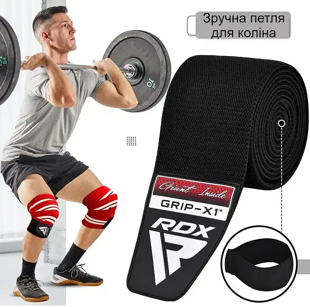 Бинти на коліна RDX K2 GYM Knee Wrap Black (WAH-K2B) - фото 4