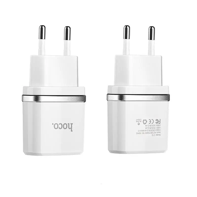 Блок живлення - мережевий адаптер 2 порти Hoco C12 2USB білий