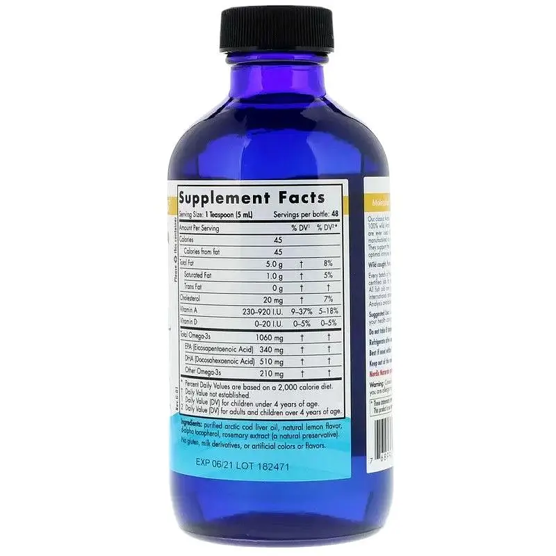 Риб'ячий жир з печінки тріски Nordic Naturals Arctic Cod Liver Oil Арктичний 1060 мг 237 мл смак лимона (NOR-58785) - фото 2