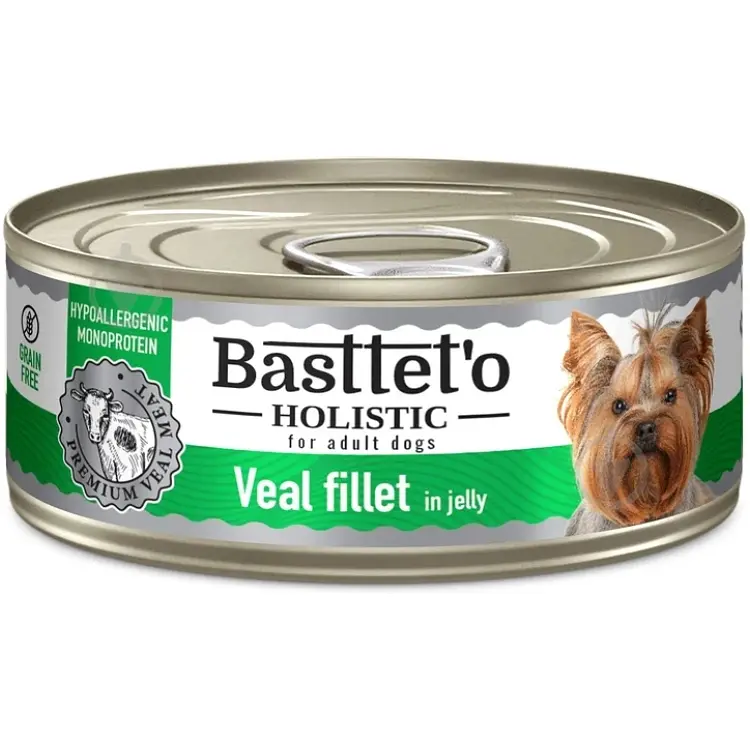 Вологий корм для собак Basttet'o Holistic, шматочки філе телятини в желе 85 г