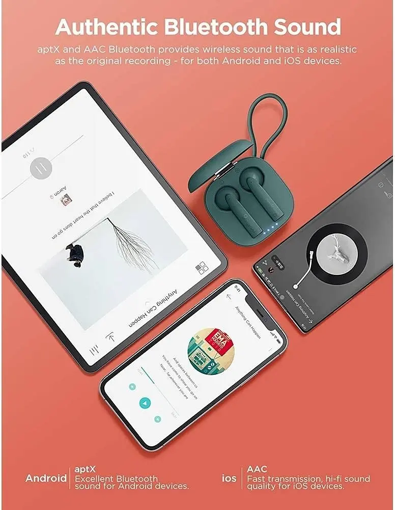 Беспроводные наушники 1MORE Omthing Air Free Pods, BT5.0, ENC, Qi, TWS, 400mAh, 5h, (EO005) green UA UCRF - фото 5