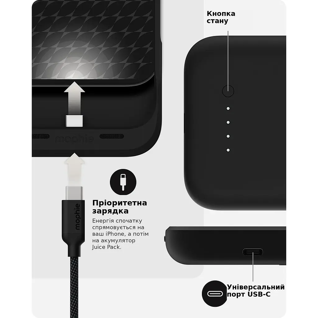 Чохол-акумулятор Mophie Juice Pack для Iphone 16 Pro (6.3") Black Power Bank 2800 mAh з магнітом - фото 4