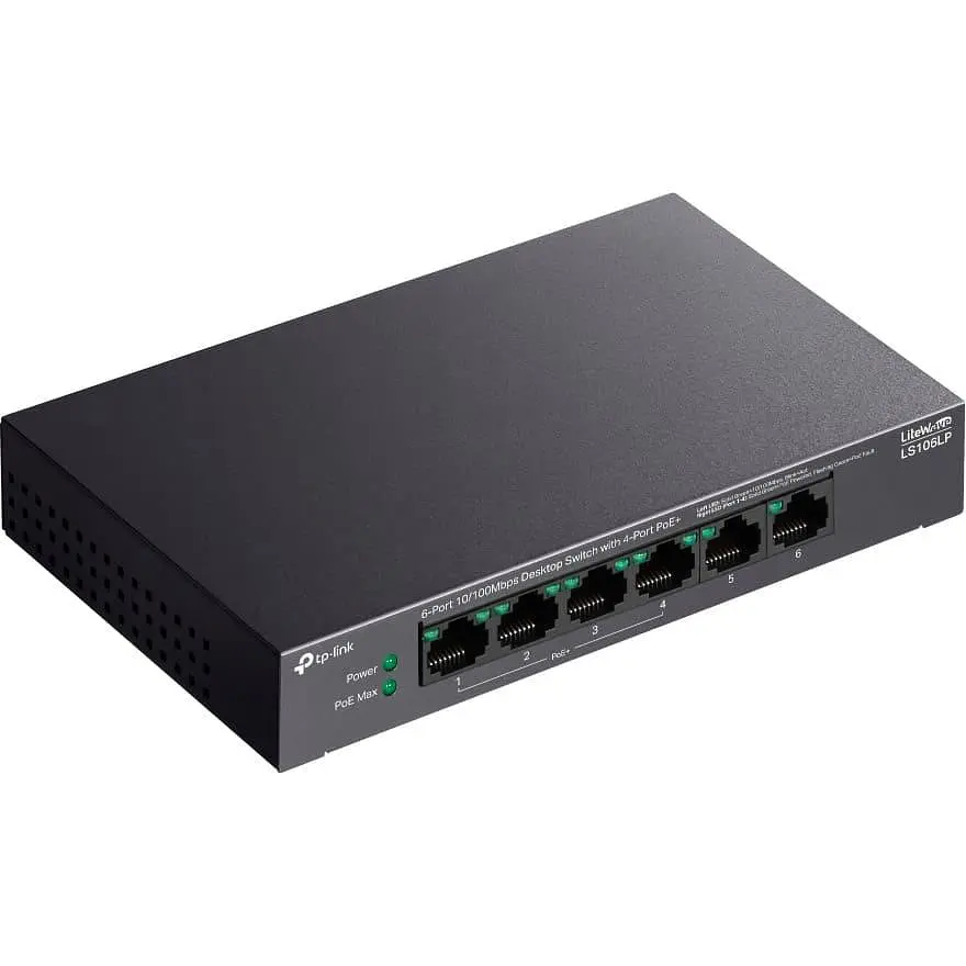 Комутатор TP-Link LiteWave LS106LP 6-Port Fast Ethernet PoE+ Black (LS106LP) - фото 3