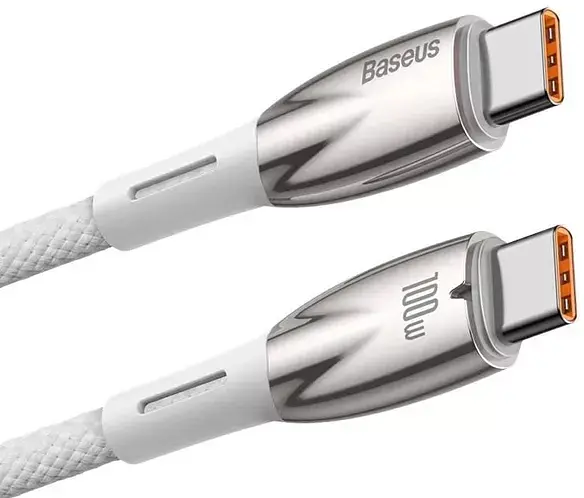 Кабель Baseus Glimmer Series Fast Charging Cable Type-C to Type-C 100W 1m CADH000702 White - фото 3