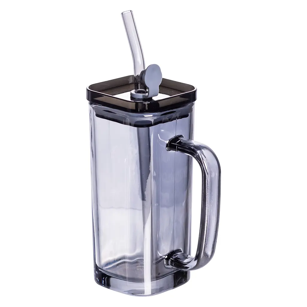 Кружка скляна з кришкою та трубочкою 280 (мл) Yiwu HP-19-53 - фото 2