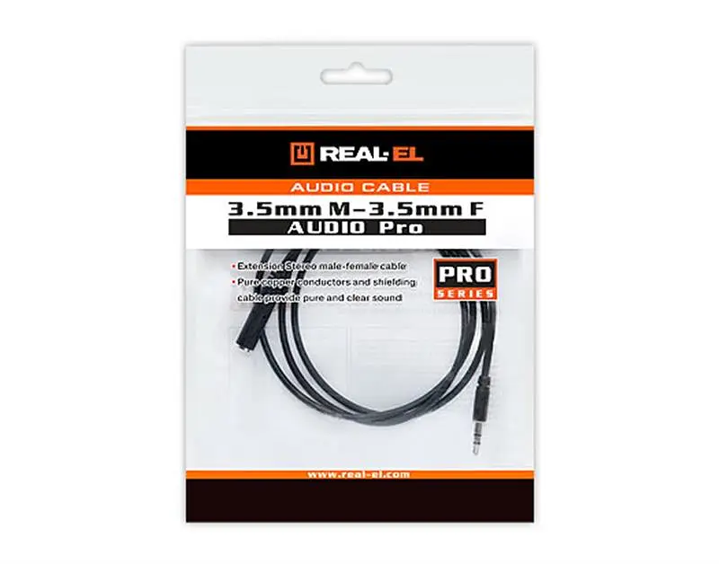 Аудіо-кабель REAL-EL Audio Pro (EL123500041) mini-jack 3.5мм(M)-mini-jack 3.5мм(F) 1м, чорний - фото 3