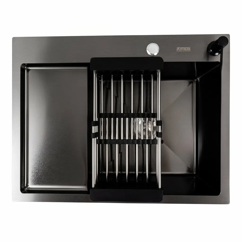 Кухонна мийка CM 65x50 R PVD чорна Platinum Handmade (круглий сифон 3.0/0.8), Чорний - фото 3