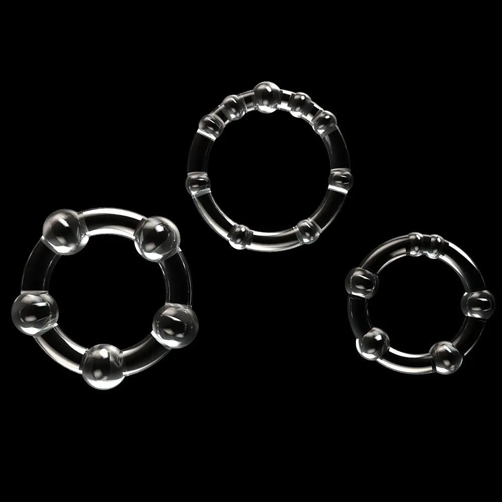Набір ерекційних кілець Lovetoy Triple Beaded Ring Set 3 шт. прозорий - фото 7