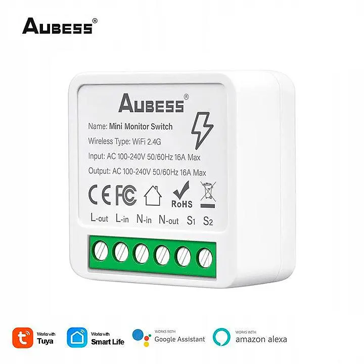 Wi-Fi реле Aubess Mini Smart Switch Tuya Smart Life 16А, смарт вимикач, розумний перемикач - фото 2