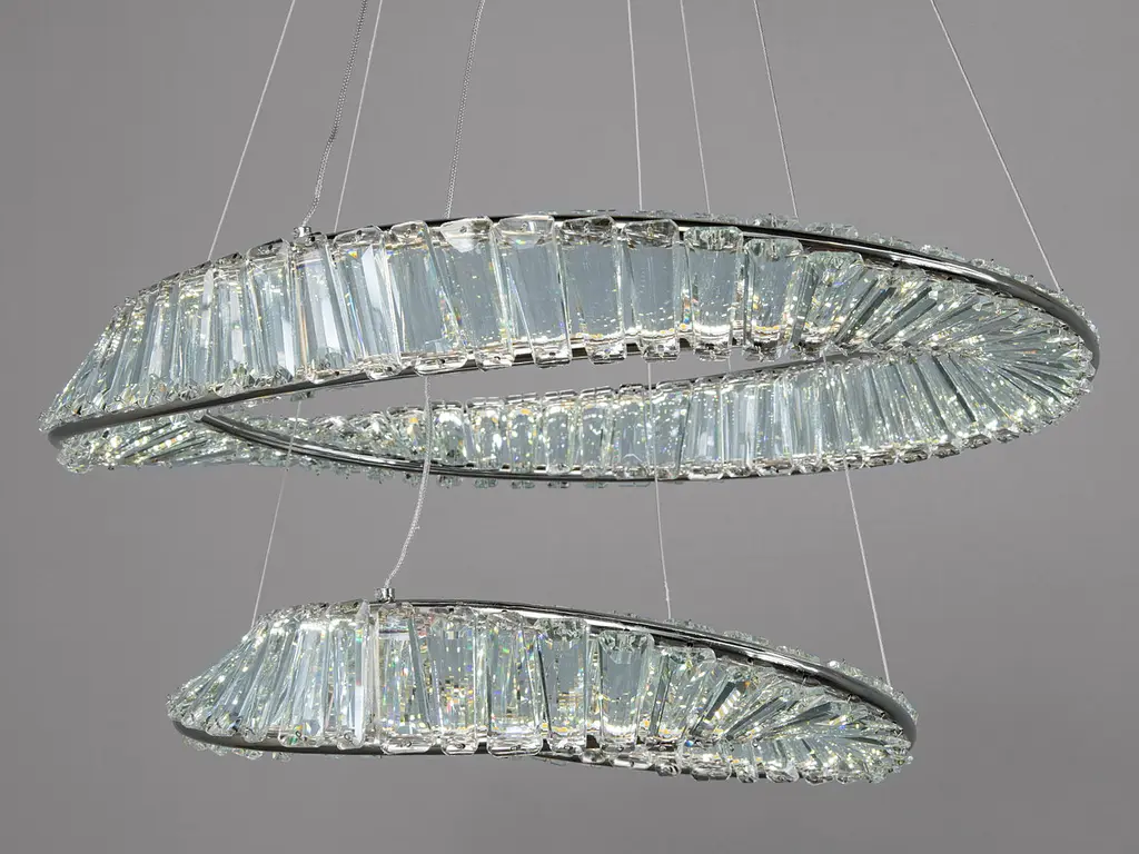 Підвісна LED-люстра Diasha D8812/600+400B CH 86W, 2 кришталеві кільця, 3 кольори світла, 50×63 см, димер, пульт - фото 3