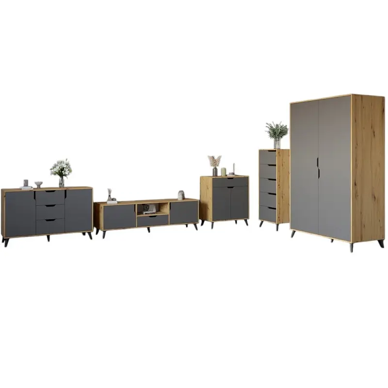 Комплект меблів для вітальні М-ЗОН Борн Дуб Артизан/Антрацит 5 предметів з чорними ніжками (MZN-031073) - фото 2