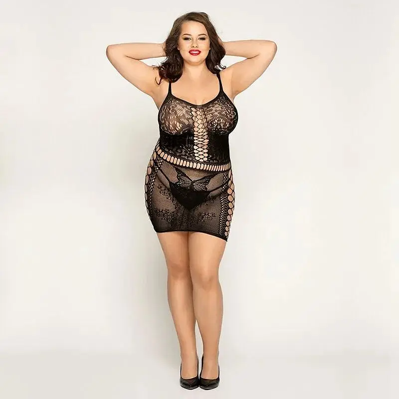 Сітчаста сукня з метеликами JSY Сексапільна Емілі Plus Size, Black, імітація шнурівки, мереживо - фото 2