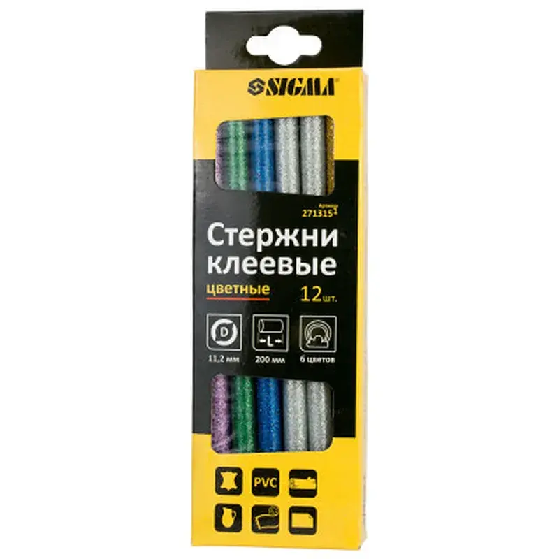 Набір стрижнів клейових Ø11.2×200мм 12шт 0.24кг (кольорові) SIGMA (2713151) - фото 2