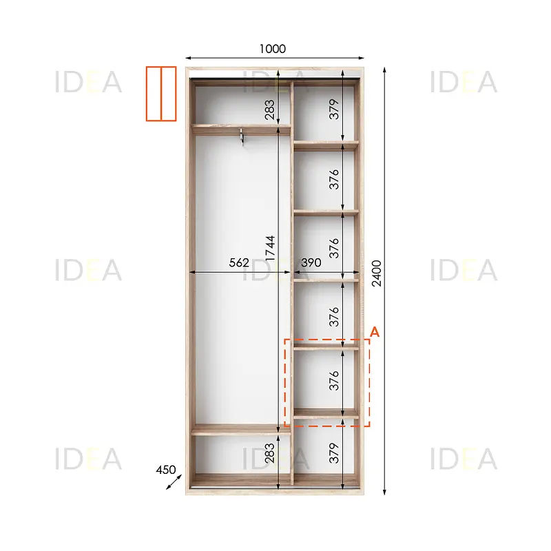 Шафа-купе Idea серія 1 100 x 45 x 240 см Дуб сонома Дзеркало - фото 2