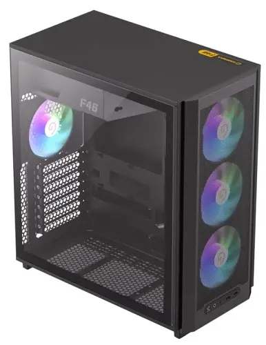 Корпус GameMax F46, Black, без БЖ, Mini Tower, ATX / Micro ATX / Mini ITX, Type-C / 2xUSB 3.0, макс. CPU - 169 мм / VGA - 350 мм, 4x120 мм ARGB, боковая панель из закаленного стекла - фото 5
