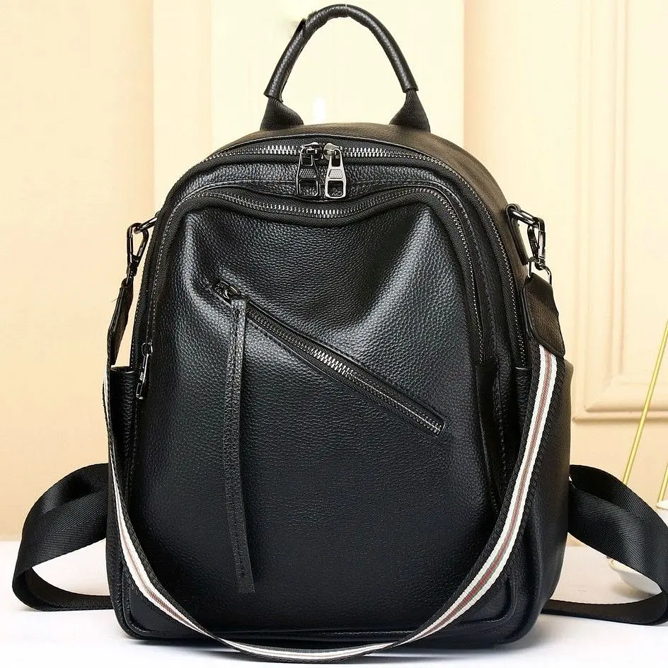 Стильний жіночий шкіряний рюкзак чорний міський 51124 Tiding Bag - фото 2