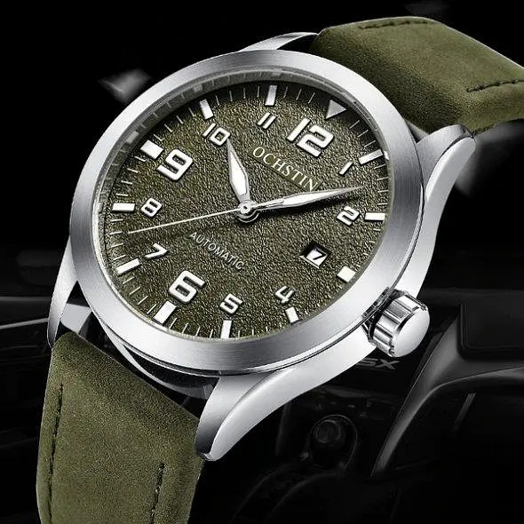Водостійкий механічний годинник Ochstin Military silver - фото 2