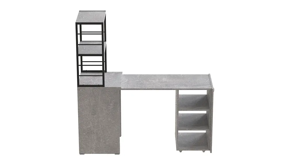 Стол-тумба трансформер Смарт 4/1 с этажеркой Ferrum-decor 1430x1450x500 Черный металл ДСП Бетон 16 мм (FRD-105129) - фото 3