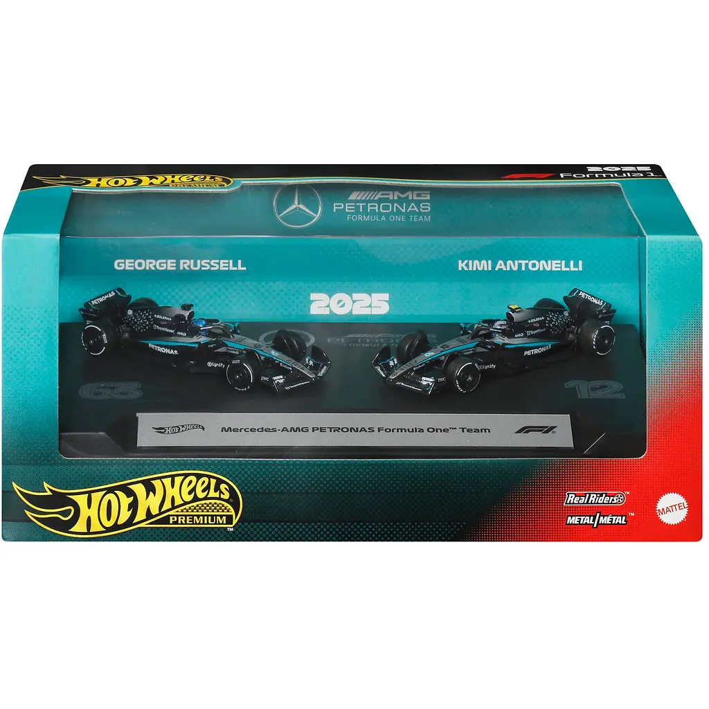 Набір колекційних машинок Hot Wheels Formula 1 Mercedes-Benz George Russell та Kimi Antonelli 1:64, 2 шт. (JMM93)