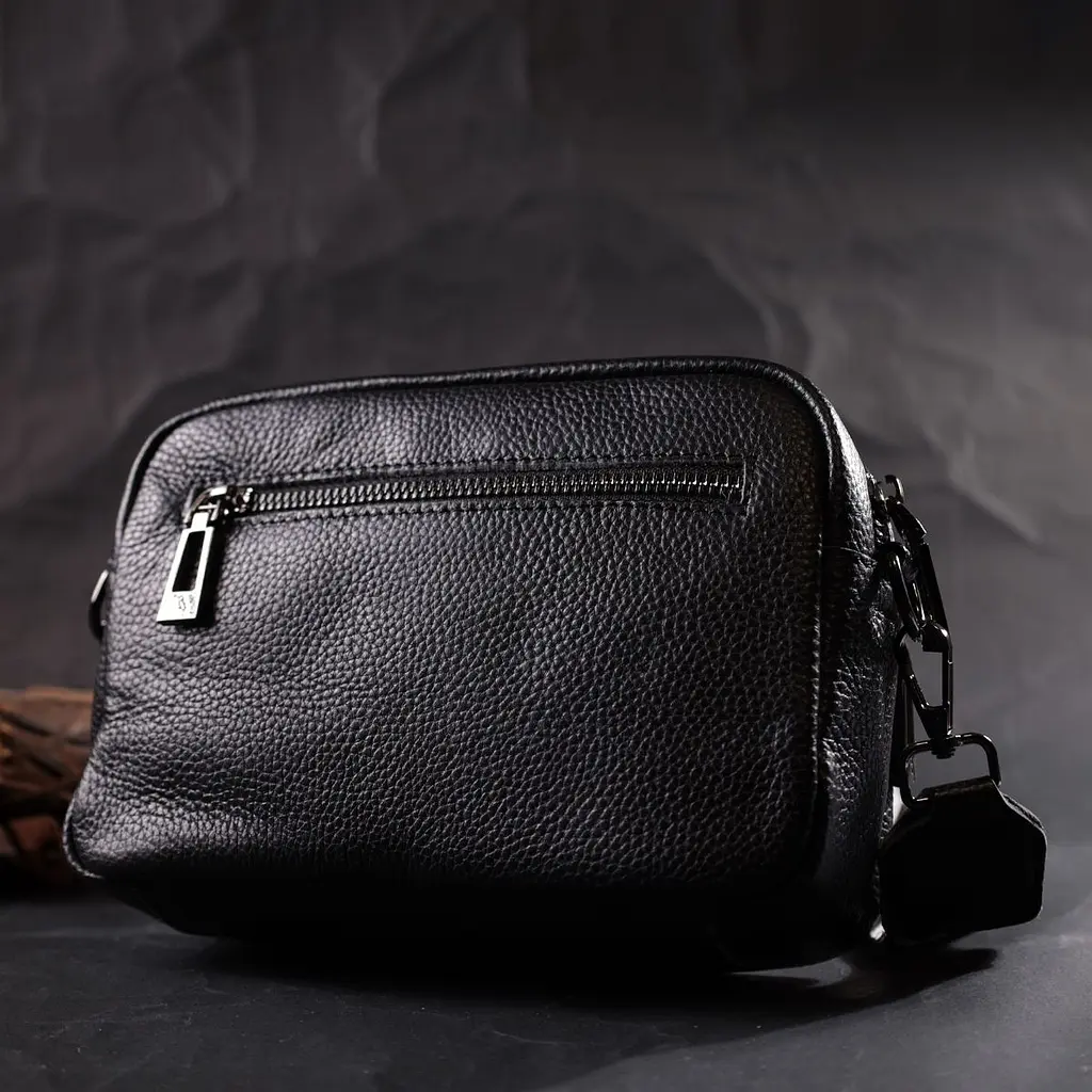 Компактна жіноча сумка крос-боді з натуральної шкіри Vintage 22294 чорна - фото 8