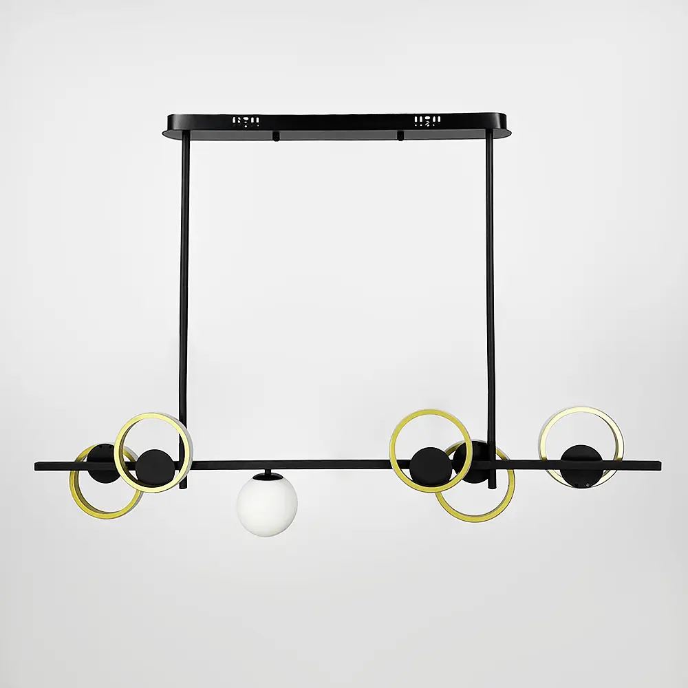 Удлиненная черная люстра со светодиодными латунными кольцами 120 см | Ст. NO 5-1200 | Line F - фото 2