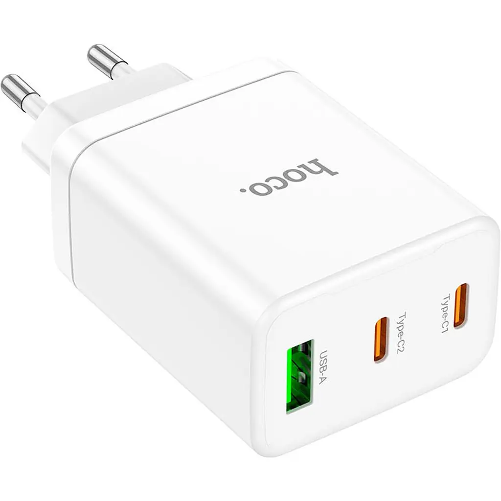 Мережевий зарядний пристрій Hoco N33 USB-A / 2 х USB-C 35W White [124887] - фото 3