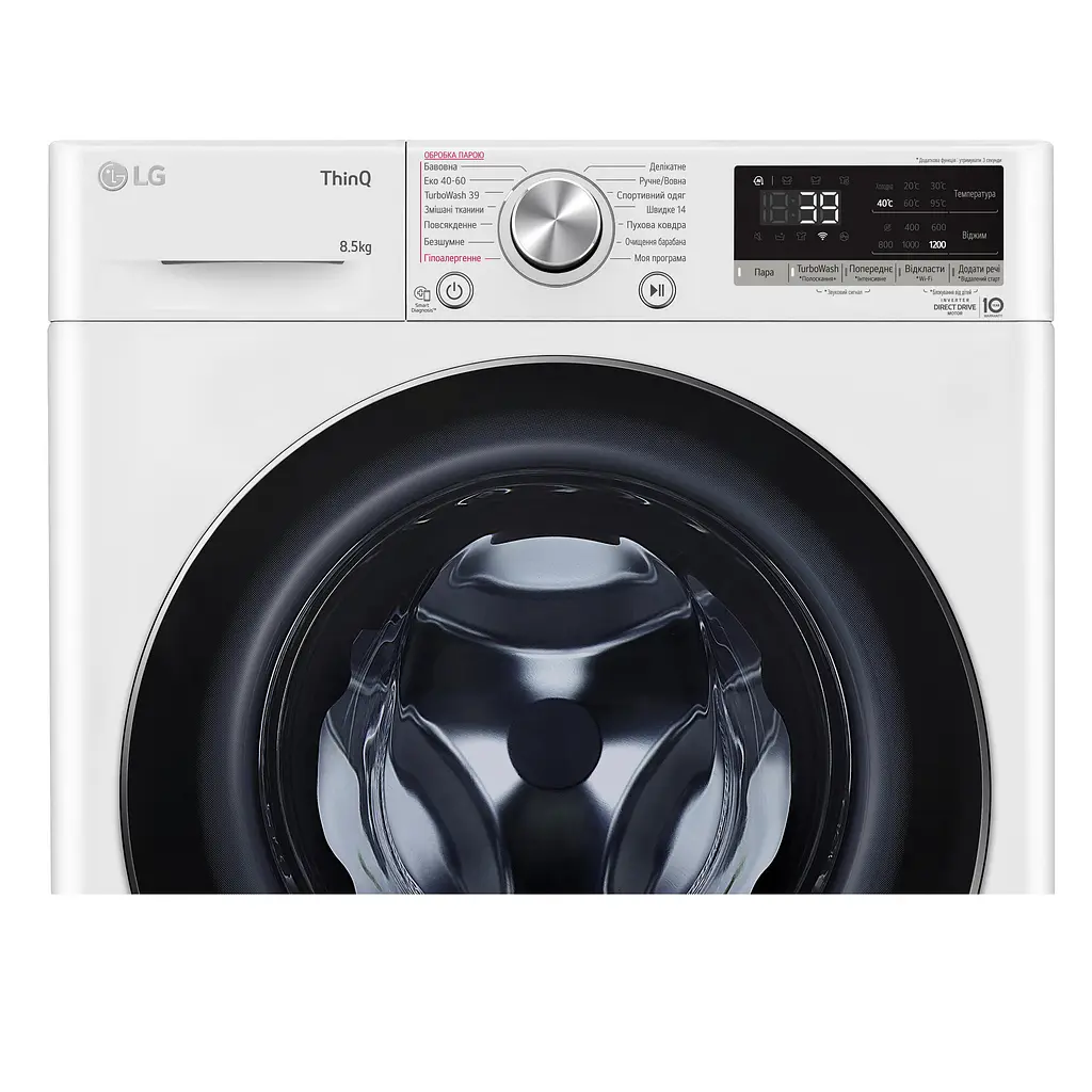 Пральна машина LG фронтальна, 8,5кг, 1200, A+++, 48см, дисплей, пара, інвертор, білий (F2V7GS9WW) - фото 10