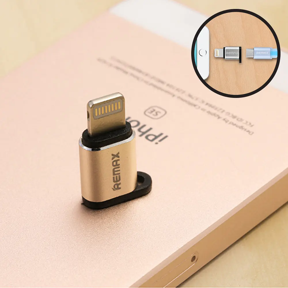 Переходник Remax RA-USB2 microUSB to Lightning золотистый - фото 3