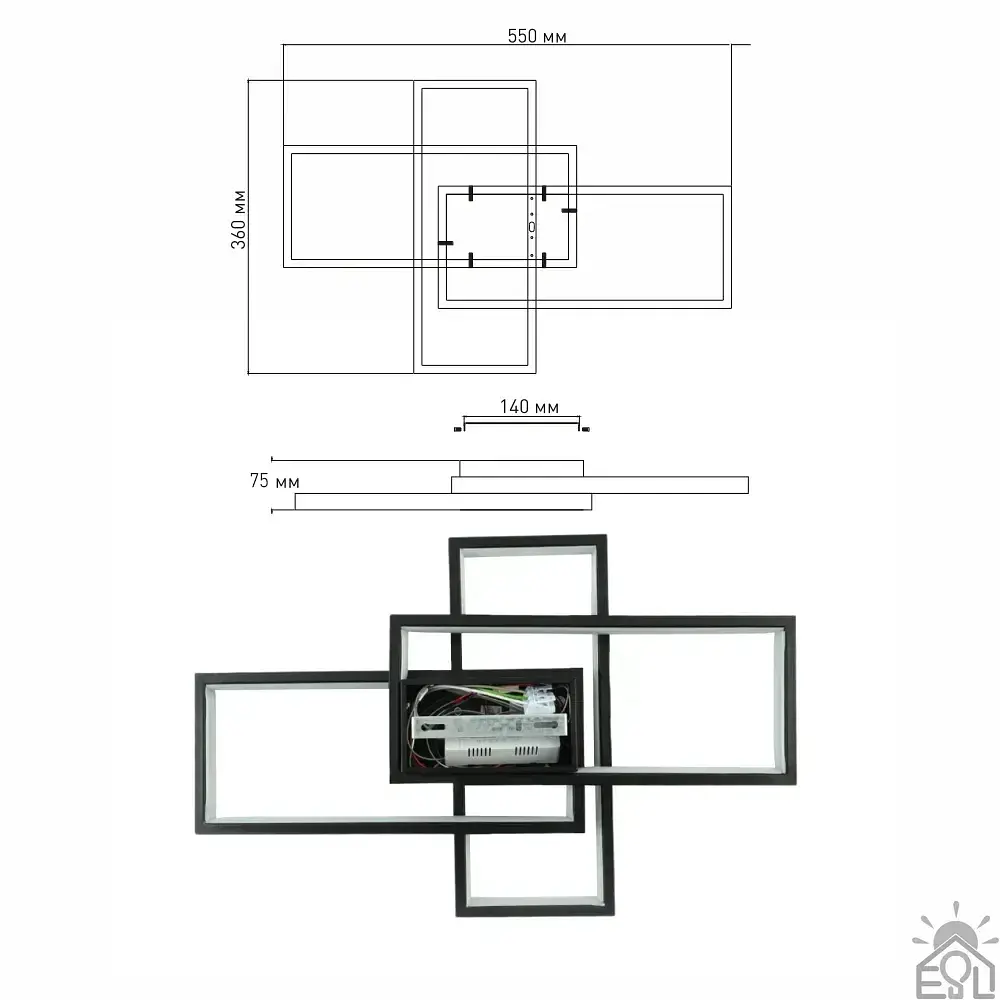 Керована світлодіодна люстра SVEN 70W 3S SMART 550x360x75-BLACK-220-IP20 ESLLSE - фото 9