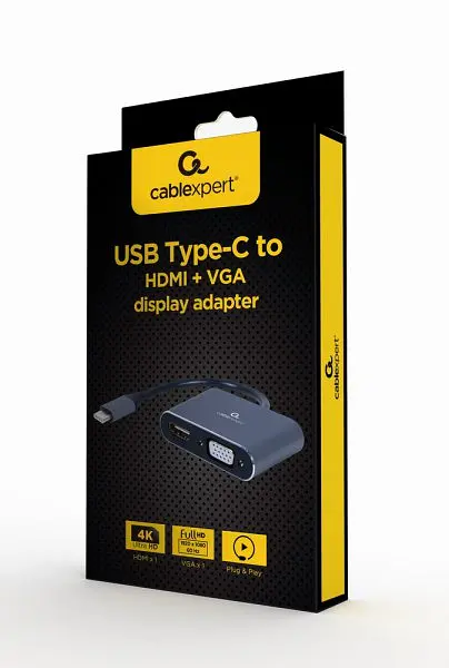 Адаптер USB 3.1 Type-C (M) - VGA (F) + HDMI (F), Cablexpert, Grey, 15 см (A-USB3C-HDMIVGA-01) - фото 2