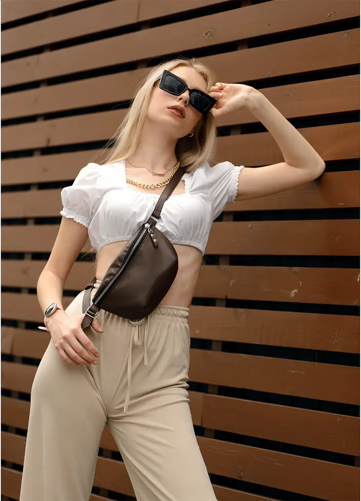 Жіноча сумка на пояс бананка Sambag Polo шоколадна (86123020) - фото 3