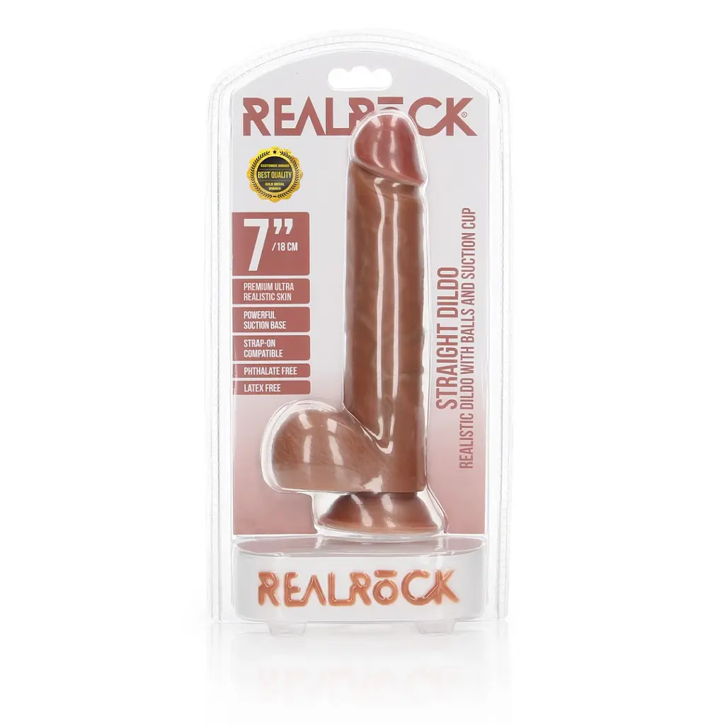 Фалоімітатор RealRock Straight Realistic 7", 18 см (тілесний) - фото 5