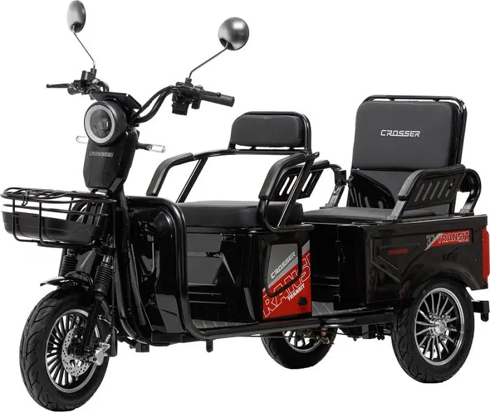 Электроскутер Трехколесный Crosser TR-5 Tranzit (1200W, 72V,24Ah) Черный - фото 7