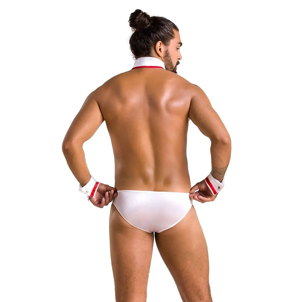 Комплект еротичної чоловічої білизни Passion 037 GREGORY XXL/XXXL White, труси, комірець, манжети - фото 4