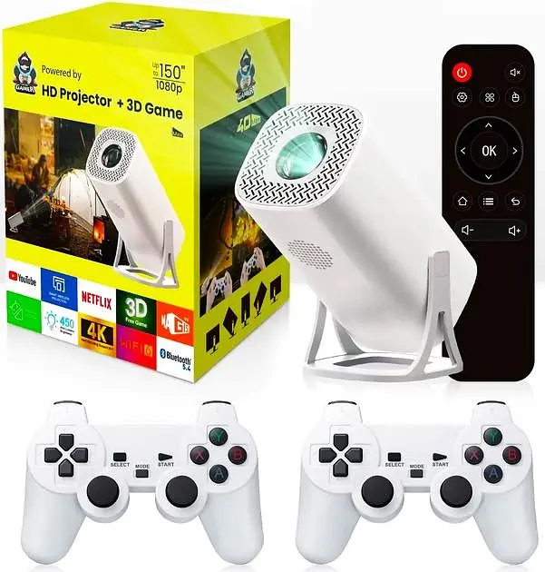 Ігровий проектор Smart TV 3D Game для кіно та ігор смарт домашній кінотеатр з джойстиками 4K Android 11 1080P 1280*720P HD Dual Wi-Fi 6 Bluetooth 5.0 з пультом ДУ 30000 ігор UKC S40 Max - фото 2