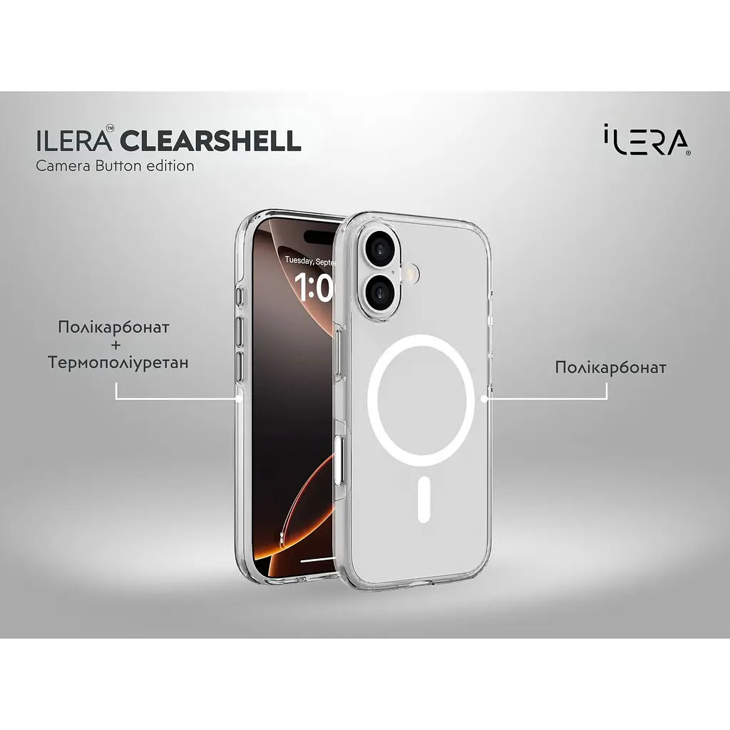 Чохол iLera ClearShell Camera Button with MagSafe для Apple iPhone 17 Transparent (ILHsCLCaB17) [150425] - фото 5